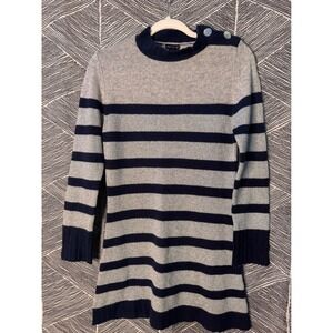 SEARLE Cashmere Striped Sweater Dress Tunic Long Sleeve Button Shoulder Size M